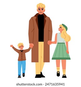 Vector Father And Children Holding Cartoon Illustration Isolated