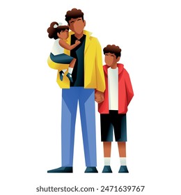Vector Father And Children Holding Cartoon Illustration Isolated
