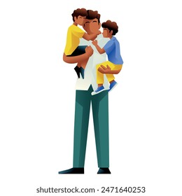 Vector Father And Children Holding Cartoon Illustration Isolated