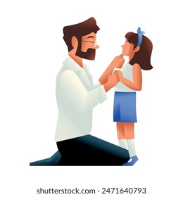 Vector Father And Daugther Cartoon Illustration Isolated