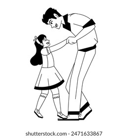 Vector Father And Daugther Dancing Cartoon Illustration Isolated