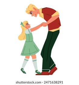 Vector Father And Daugther Dancing Cartoon Illustration Isolated