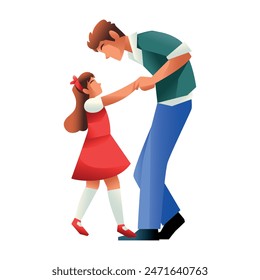 Vector Father And Daugther Dancing Cartoon Illustration Isolated