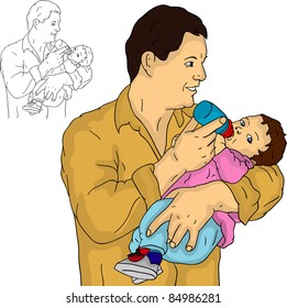 vector - father with his baby, isolated on background