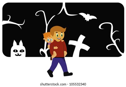 Vector - Father and his son.Concept:Do not be afraid of anything.