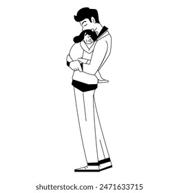 Vector Father Holding little Daugther Cartoon Illustration Isolated