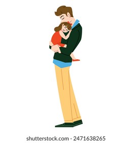 Vector Father Holding little Daugther Cartoon Illustration Isolated