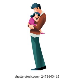 Vector Father Holding little Daugther Cartoon Illustration Isolated