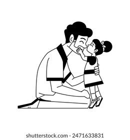 Vector Father And Little Daugther Kiss Cartoon Illustration Isolated