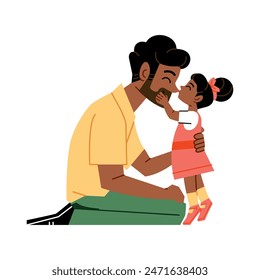 Vector Father And Little Daugther Kiss Cartoon Illustration Isolated