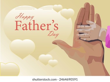 vector of father parent hand touching the palm of his little baby son gently with heart symbol celebrating father's day