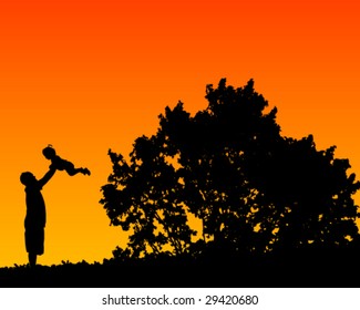 Vector Of Father Playing With Baby Girl