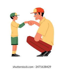 Vector Father And Son Fits Bumping Cartoon Illustration Isolated