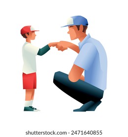 Vector Father And Son Fits Bumping Cartoon Illustration Isolated
