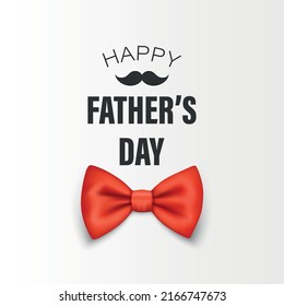 Vector Fathers Day Banner. Text with 3d Realistic Silk Red Bow Tie on White. Glossy Bowtie, Tie Gentleman. Fathers Day Holiday Concept. Design Template for Greeting Card, Invitation, Poster, Print
