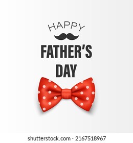 Vector Fathers Day Banner. Text with 3d Realistic Silk Red Polka Dot Bow Tie. Glossy Bowtie, Tie Gentleman. Fathers Day Holiday Concept. Design Template for Greeting Card, Invitation, Poster, Print