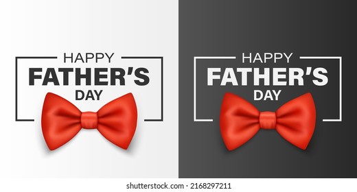 Vector Fathers Day Banner. Text with 3d Realistic Silk Red Bow Tie. Glossy Bowtie, Tie Gentleman. Fathers Day Holiday Concept. Design Template for Greeting Card, Invitation, Poster, Print