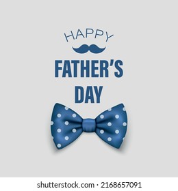 Vector Fathers Day Banner. Text with 3d Realistic Silk Blue Polka Dot Bow Tie. Glossy Bowtie, Tie Gentleman. Fathers Day Holiday Concept. Design Template for Greeting Card, Invitation, Poster, Print