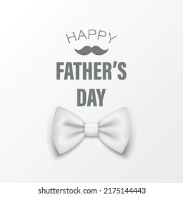 Vector Fathers Day Banner. Text with 3d Realistic Silk White Bow Tie. Glossy Bowtie, Tie Gentleman. Fathers Day Holiday Concept. Design Template for Greeting Card, Invitation, Poster, Print