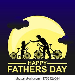 Vector Fathers day, biker family silhouette , daddy and son at the road side at evening, moonlight.