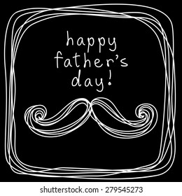  Vector Father's Day card with cute mustache. Hand drawn black and white illustration for print, web