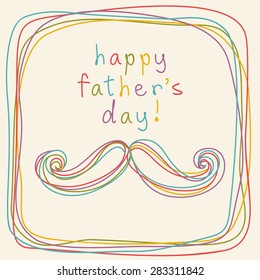 Vector Father's Day card with cute mustache. Hand drawn illustration on sheet of notebook for print, web