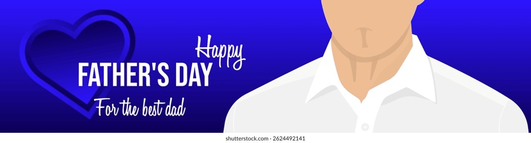 Vector Father's Day Greeting Card Inscription Man in White Shirt Heart Male on Colored Background For the Best Dad Blue White Light Blue Holiday Dad Banner Advertising Poster with Calligraphy