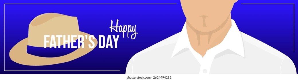Vector Father's Day Greeting Card Inscription Man in White Shirt Hat on Colored Background For the Best Dad Blue White Light Blue Holiday Dad Banner Advertising Poster with Calligraphy