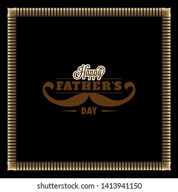 Vector father's day greetings card with hand lettering - happy father's day - with a long mustaches with black background illustration . - Vector