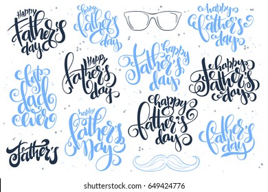 Vector father's day hand lettering set of greetings labels with glasses and mustaches.