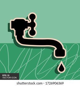 Vector faucet icon with shadow on green background isolation.