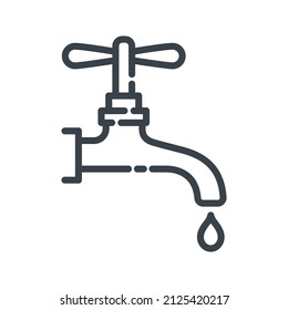Vector faucet line icon isolated on transparent background.