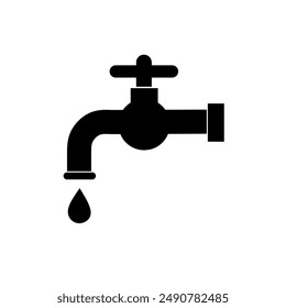 vector faucet with water drops on white background