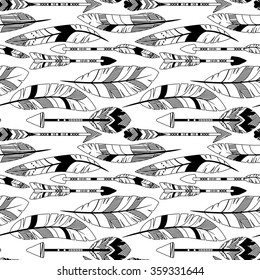 Vector Feather and Arrow Background Pattern - Seamless and Tileable