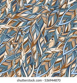 Vector Feather background, retro pattern, ethnic doodle collection, tribal design. Ink hand drawn illustration with different indian feathers 