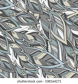 Vector Feather background, retro pattern, ethnic doodle collection, tribal design. Ink hand drawn illustration with different indian feathers 