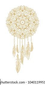 Vector feather dream catcher on white background
