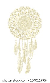 Vector feather dream catcher on white background