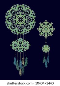 Vector feather dream cathcer on dark background