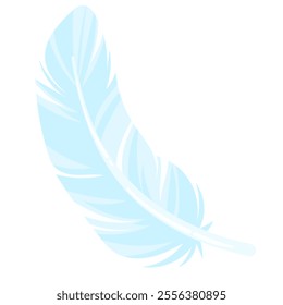 Vector feather in flat style, isolated on white background. Hand drawn bird feather