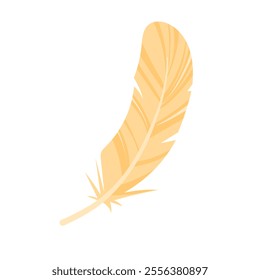 Vector feather in flat style, isolated on white background. Hand drawn bird feather