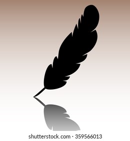 Vector feather icon. Black vector illustration with reflection.