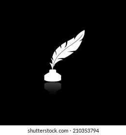 Vector feather and ink bottle icon with shadow