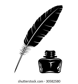 Vector Feather And Ink Bottle Icon