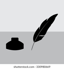 Vector feather and ink bottle icon 