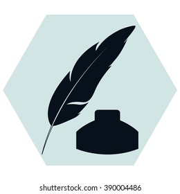 Vector feather and ink bottle icon 