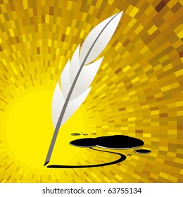 Vector feather on yellow shine background