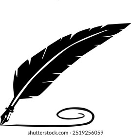 vector feather pen with one line of writing on a white background