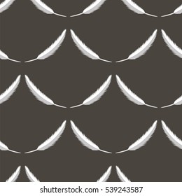 Vector Feather Pen Seamless Pattern on Grey Background