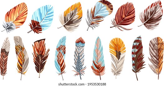 Vector Feather Set on White background. Decoration illustration. 